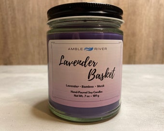Lavender Basket Soy Candle: Floral Scented Candle Gift