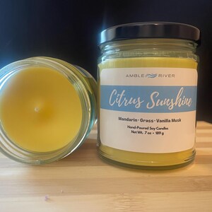 Citrus Sunshine Candle, Premium Soy Candles, Homemade Candles, Colored Scented Candle in Jar