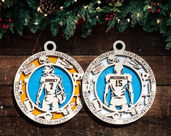 Football Ornament - Personalized Christmas Ornament with Name, Team and Number