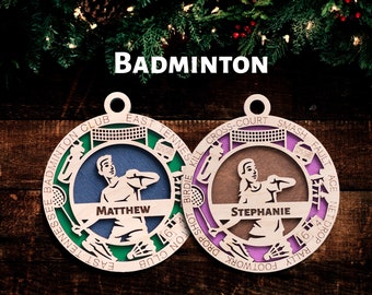 Badminton Ornament - Personalized Christmas Ornament with Name, Team