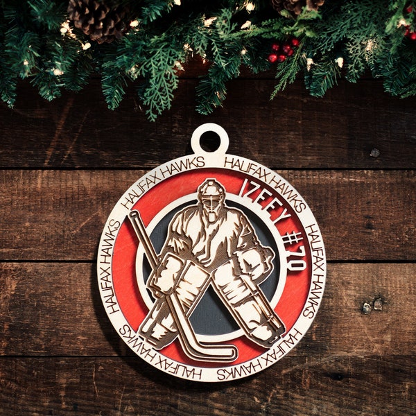 Hockey Ornament (Goalie) - Personalized Christmas Ornament with Name, Team and Number
