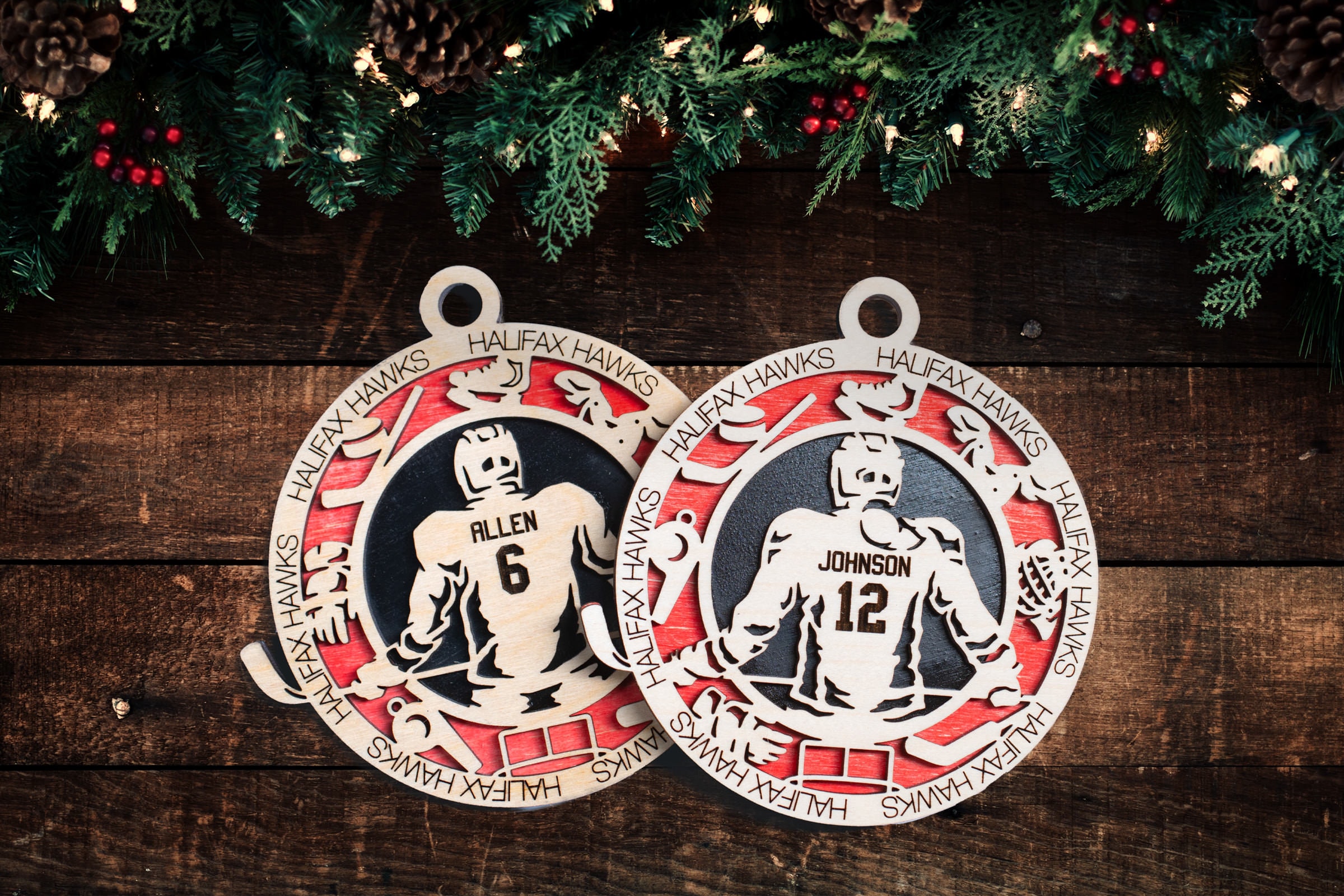 Hockey Ornament - Personalized Christmas Ornament with Name, Team and Number