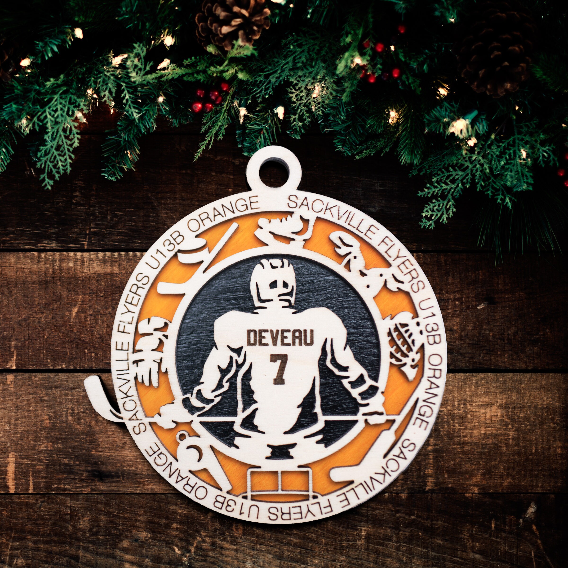 Hockey Ornament - Personalized Christmas Ornament with Name, Team and Number