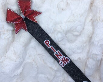 Rhinestone Cheer Pin Ribbon: Glitter Bow Bag Tag