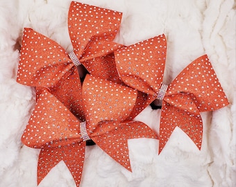 Ember Orange Rhinestone Cheer Bow: AB Crystal Glitter