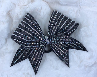Rhinestone Cheer Bow: AB Crystal 2 stone size Glitter Bow
