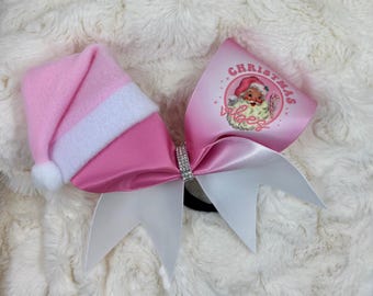 Pink Christmas Bow with Santa Hat