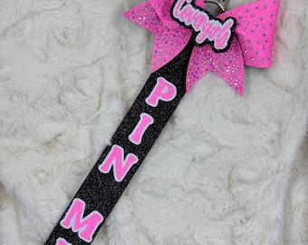 Rhinestone Cheer Pin Ribbon: Glitter Bow Bag Tag