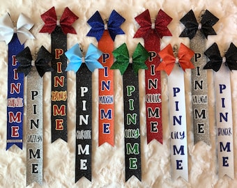 Custom Cheer Pin Me Ribbon: Personalized Cheerleading Bag Tag