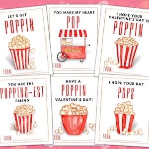 Cartes de Saint-Valentin pop-corn pour enfants. PDF imprimable.