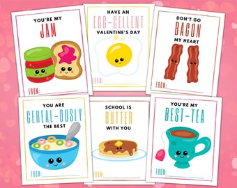 Printable Valentine's Day Cards. Instant download kids Valentine's Day Food Pun Card. PDF