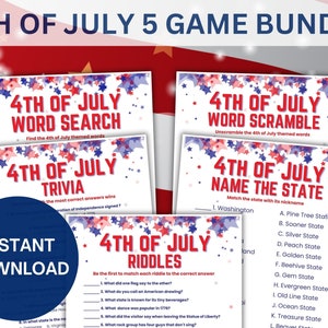 4th of July Printable Game Bundle, 4th of July Games, Printable Family Party Games, Kids Games, Patriotic Games, Summer Games