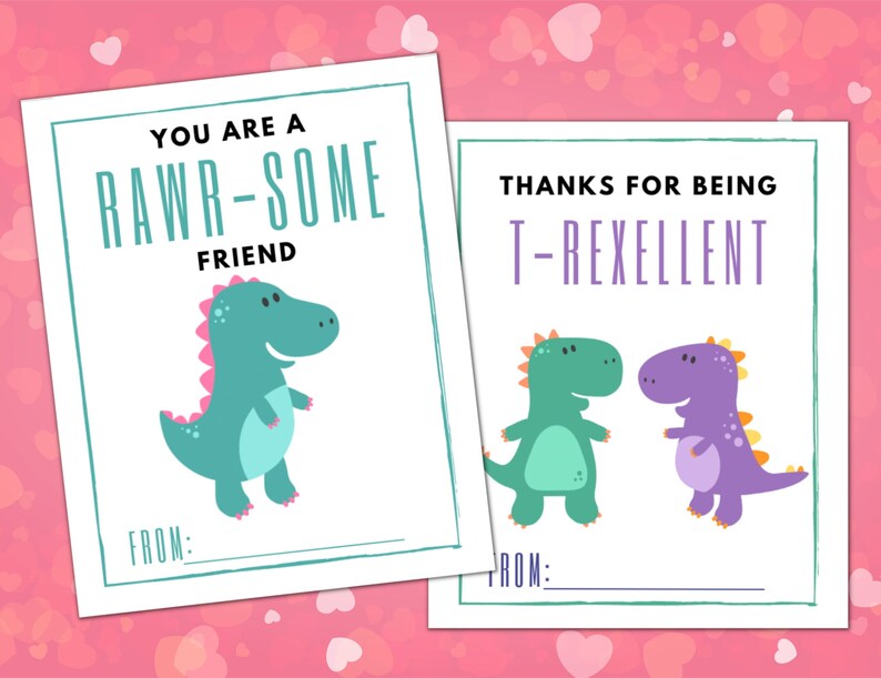 Rexelloent Printable Dinosaur Valentine's Day Cards. Instant PDF Download - Etsy