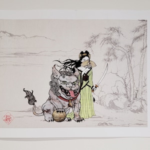 GUARDIAN DUO Foo Dog and Warrior Princess Art Print