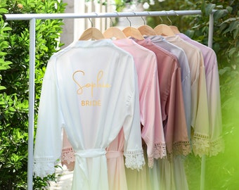 Personalized Bridesmaid Robes-Silk Lace  Robes-Bridesmaid Pajamas-Bridal Shower Gift-Bridal Party Robes-Bridesmaid Gifts-Custom Wedding Gift