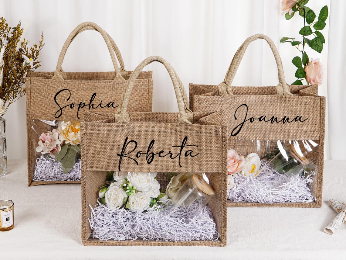 Personalized Bridesmaid Tote Bag gifts Burlap Tote Bags-beach image 3