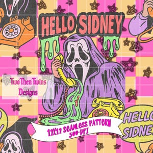 Ghostface Horror Seamless Pattern PNG | Retro Pink Checkered Halloween Sublimation Design (Digital Download)