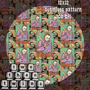 Retro Horror Boogeyman Seamless Pattern, Slasher Halloween Sublimation Design (Digital Download)