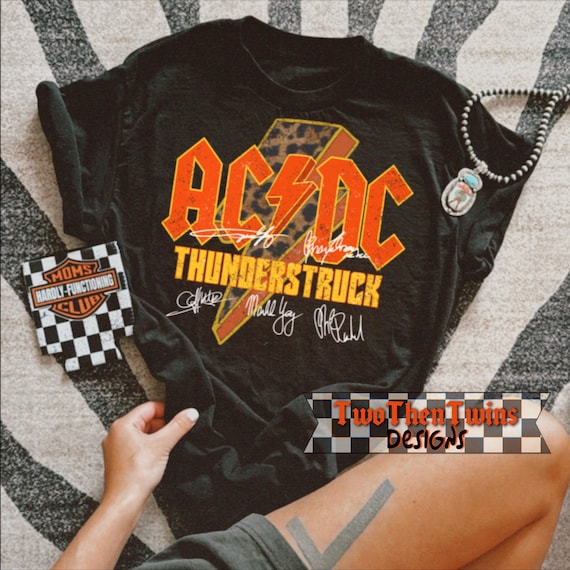 AC/DC Thunderstruck Leopard Lightning PNG | Retro Rock Band Sublimation Design (Digital Download)