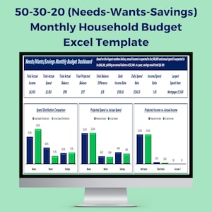 50-30-20 (Needs-Wants-Savings) Monthly Household Budget Excel Template