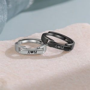 Personalized Couple Rings, Custom Matching Rings, Engraved Couple Band, Engagement Wedding Anniversary Promise Ring Set