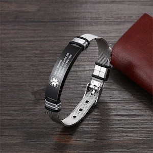 Medizinisches Alarmarmband für Männer, benutzerdefiniertes Alarm-ID-Armband, medizinisches Edelstahlarmband, Notfallüberlebensarmbandarmband