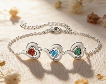 Personligt armband med födelsesten för kvinnor, armband med mammas namn, ädelstensarmband för mamma och mormor, personliga smycken för henne