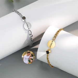 Photo Bead Projection Bracelets, Hidden Messages Bracelet, Pictures Inside Bracelet, Engraved Name Bracelet for Couples Lovers