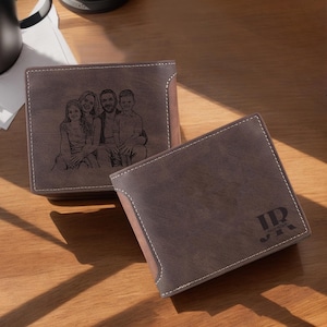 Billetera personalizada con monograma grabado, billetera para hombre con foto personalizada y nombre, billetera delgada de cuero, regalo de aniversario, regalos de Navidad para él