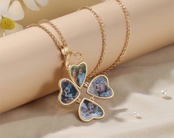 Falten Herz Locket Halskette, vier Foto-Medaillon-Halskette, Erinnerungs-Medaillon-Halskette, Bild im Inneren Halskette, Gold-Medaillon-Halskette