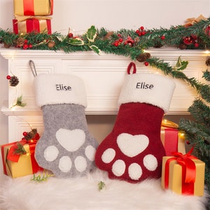 Christmas Pet Stockings for Dogs, Dog Stocking, Dog Paw Shaped Stockings, Embroidered Name Xmas Stockings, Fireplace Decoration