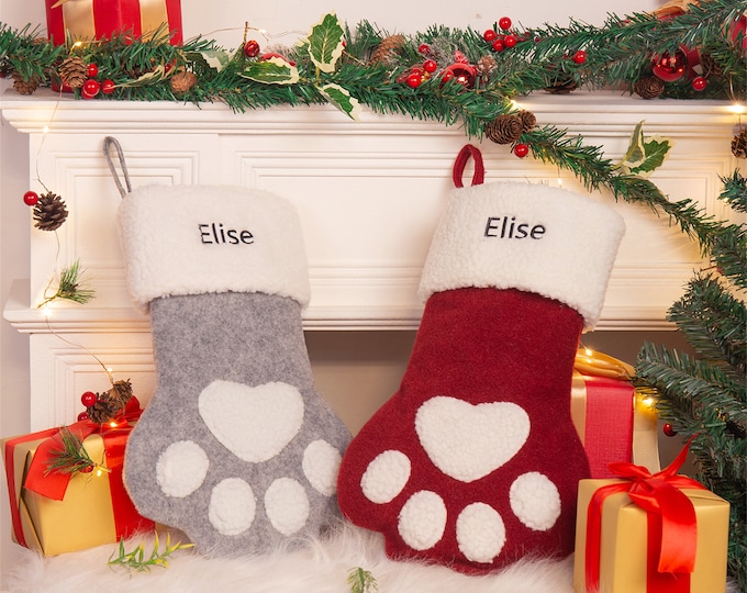 Christmas Pet Stockings for Dogs, Dog Stocking, Dog Paw Shaped