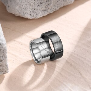 Anillo de promesa de aniversario personalizado para parejas Banda apilable personalizable Anillo de acero inoxidable Sosteniendo las manos Anillo a juego para hombres Mujeres