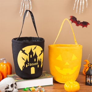 Halloween Candy Bags with Name, Trick or Treat Tote, Halloween Packet Bucket, Monogrammed Halloween Basket for Kids