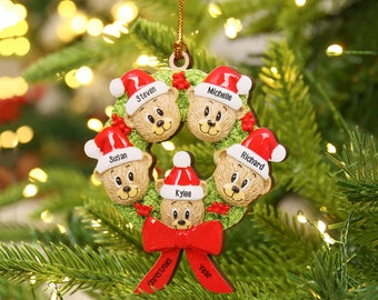 Grandkids Christmas Ornaments, Wood Tree Bear Ornaments with Names, Grandchild Christmas Bauble, My Grandson Christmas Keepsake