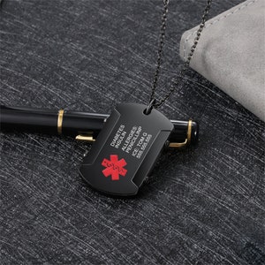 Collier d’alerte médicale, collier d’étiquette de chien médical, collier d’étiquette d’identification d’alerte, collier d’armée médicale pour hommes
