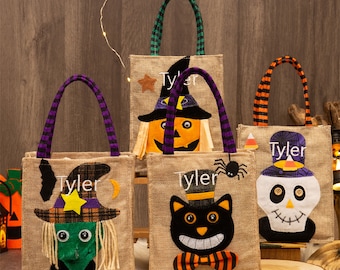 Fourre-tout pour enfants Trick or Treat, sac Trick or Treat, sacs de bonbons d’Halloween, panier d’Halloween en sac, seau d’Halloween avec nom