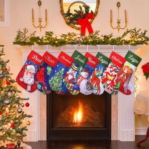 Family Christmas Stockings Ornament, Christmas Stockings With Family Name, Custom Christmas Gifts, LINEN Stocking, Christmas Decor