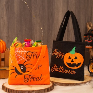 Süßes oder Saures Tasche mit Namen, Halloween Süßigkeiten Taschen, Personalisierte Süßes oder Saures Tasche, Halloween Korb Eimer für Kinder, Partybedarf
