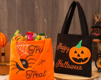 Trick or Treat Bag with Name, Halloween Candy Bags, Personalized Trick or Treat Tote, Halloween Basket Bucket for Kids, Party Supplies