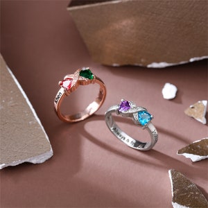 Mujeres personalizadas 925 Anillo infinito de plata esterlina Promesa Compromiso Anillos de boda Personalizado 2 Piedra de nacimiento Regalo del día de la madre Regalo de aniversario