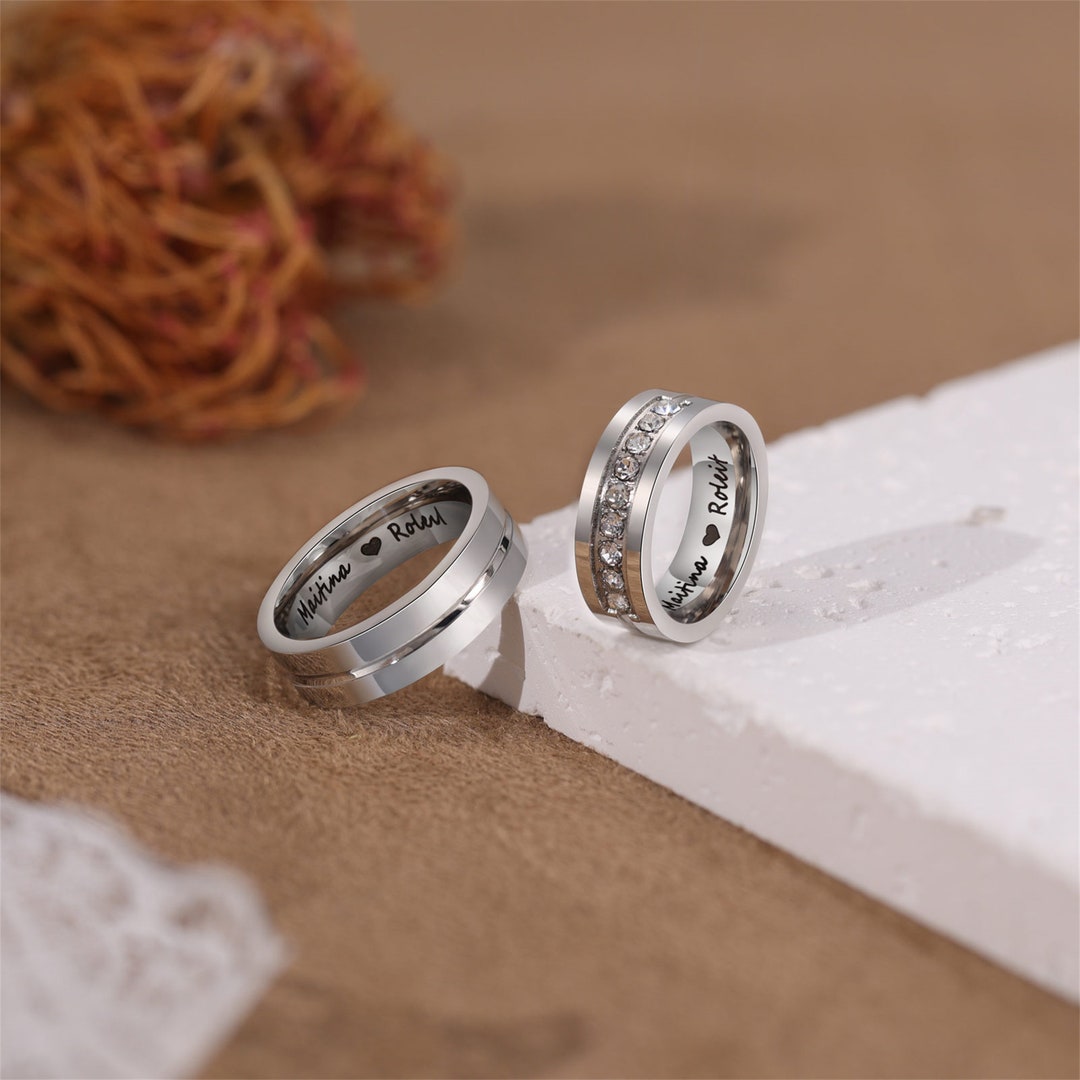 Rockyu Matching Couples Rings - 925 Sterling Silver Wedding Bands, One Size Fits Most | Simple Platinum & Pink Gold Plated Design With Cubic Zirconia - View #13