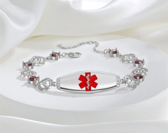 Pulsera de alerta médica para mujeres, pulsera de identificación médica, pulseras con etiquetas grabadas, pulsera de emergencia, pulsera de salud, pulsera SOS