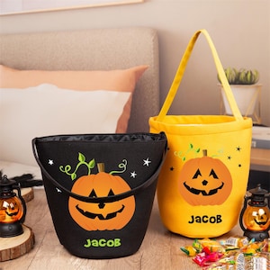 Kids Trick Or Treat Tote, Trick or Treat Bag, Customized Halloween Tote, Halloween Candy Bag with Name, Custom Kids Halloween Bucket Bag