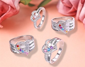 Bague de naissance personnalisée pour femme, bague de naissance familiale personnalisée, bague de mères, bague de nom gravée, cadeau de fête des mères, cadeau pour maman