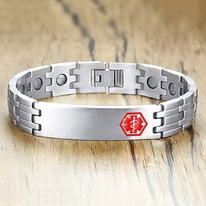 Medical Alert Bracelet, Custom Medical ID Bracelet, Stainless Steel Health Bracelet, Waterproof Emergency Bracelet for Men