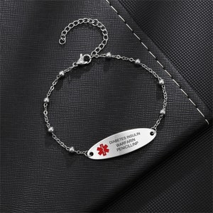 Bracciale di allarme medico personalizzato, braccialetto identificativo di emergenza impermeabile, braccialetto sanitario per donna