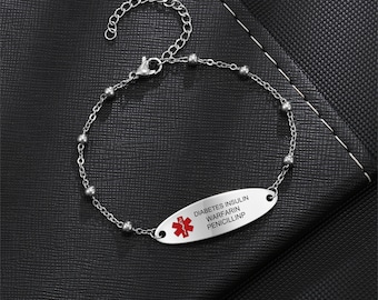 Pulsera de alerta médica personalizada, pulsera de identificación de emergencia impermeable, pulsera de salud para mujeres