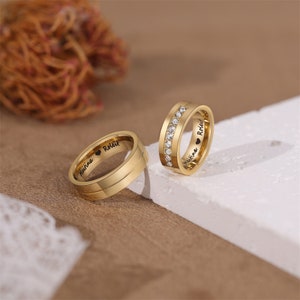 Anillo de banda de parejas personalizado Anillo de compromiso personalizado Anillos a juego Conjuntos Anillo de promesa de aniversario Anillos de banda apilables para hombres Mujeres