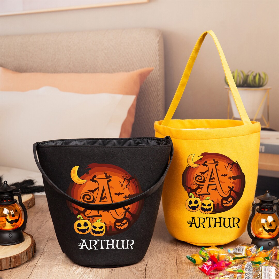 Trick or Treat Bucket Bag, Orange Halloween Bucket With Name ...